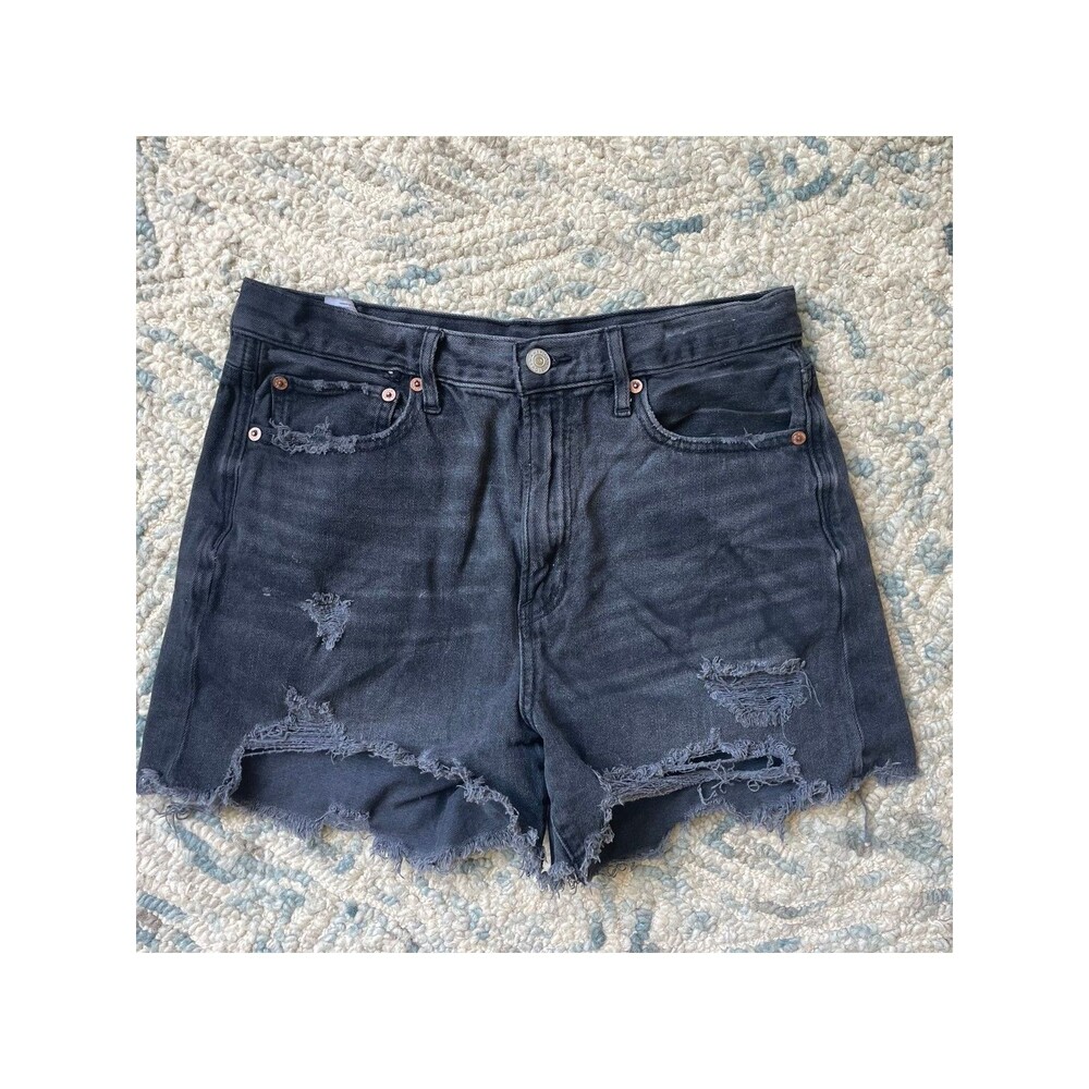 AMERICAN EAGLE WOMENS 90s BOYFRIEND BLACK DENIM JEAN SHORTS DISTRESSED SIZE 8